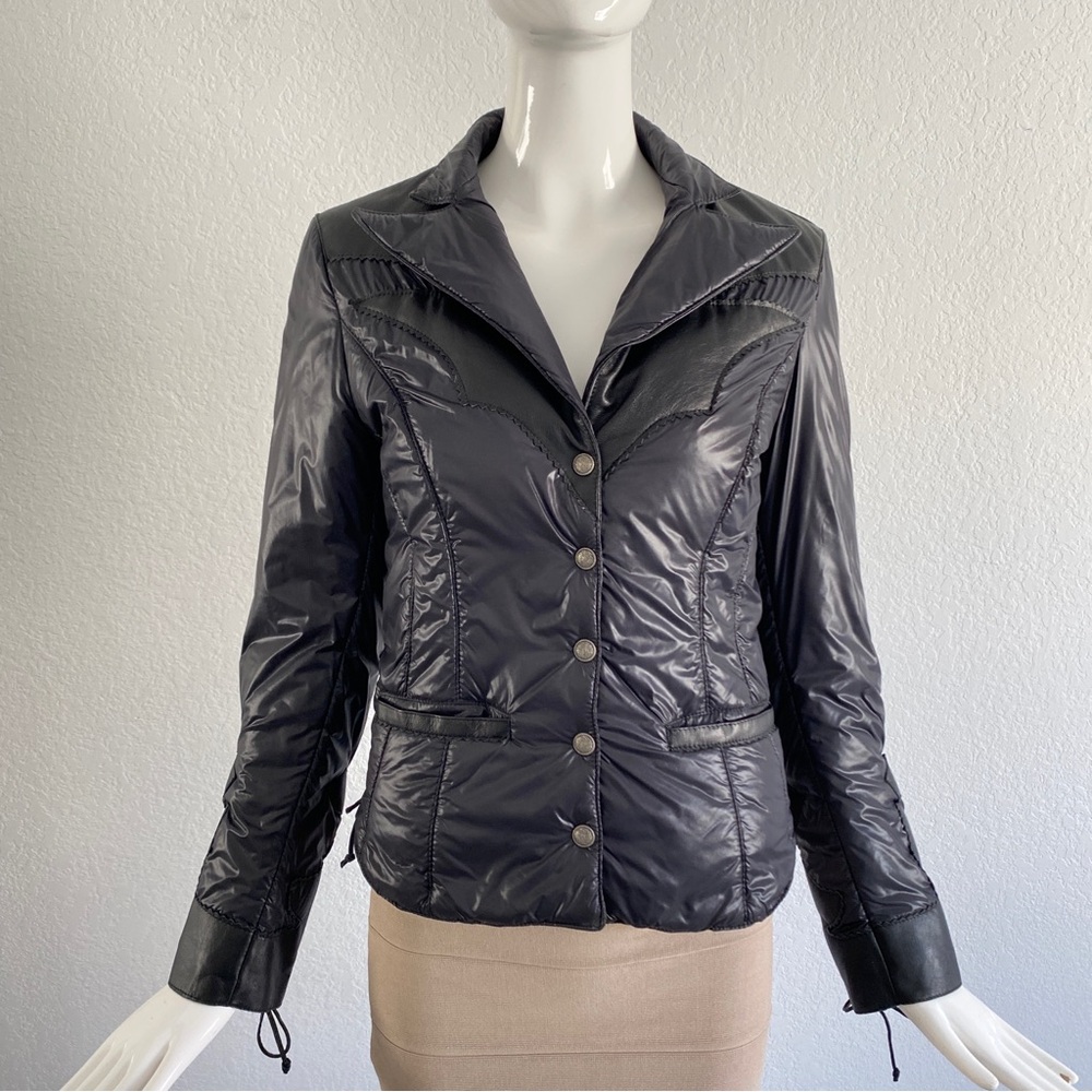 Quilted leather trim jacket